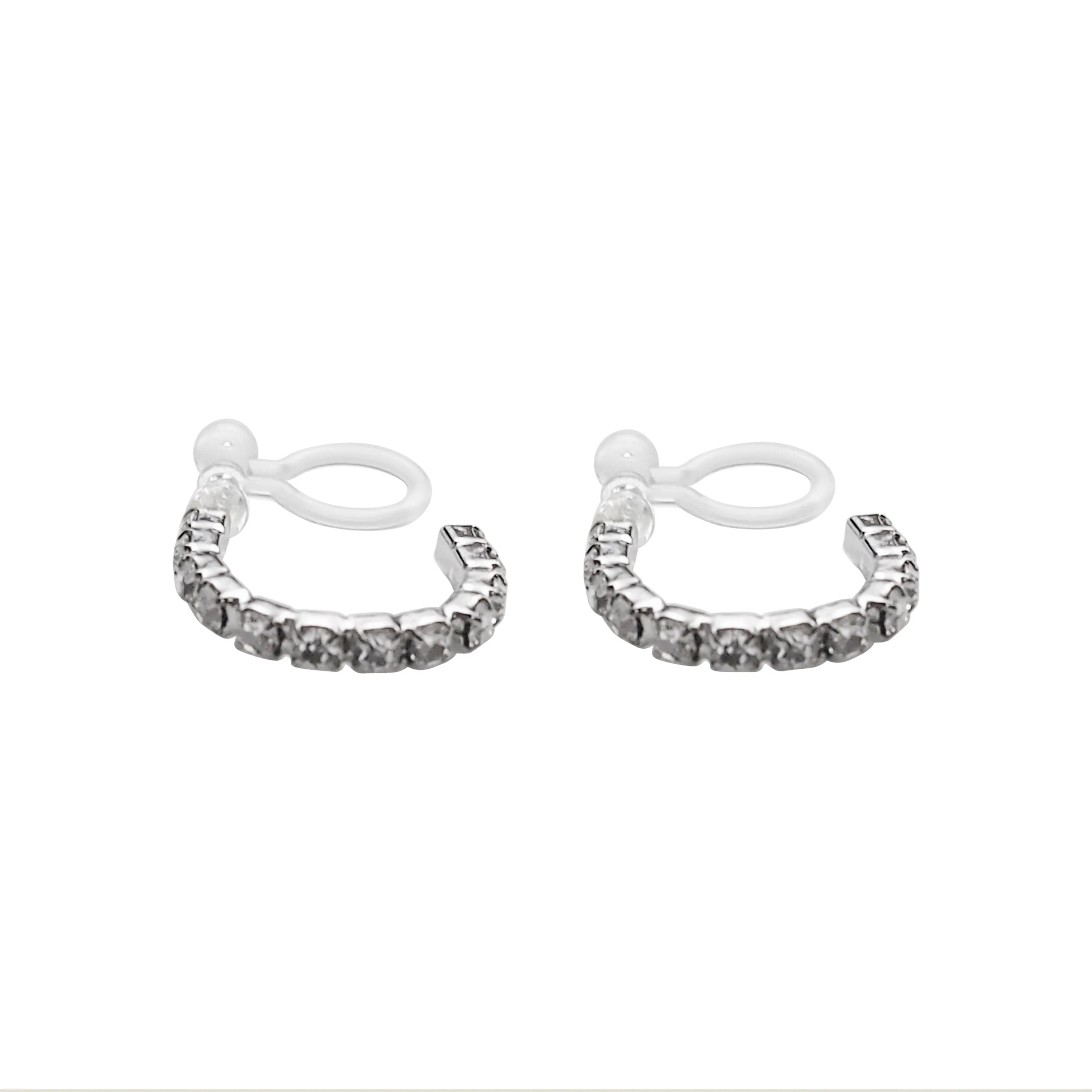 Crystal Invisible Clip On Hoop Earrings (Silver tone)