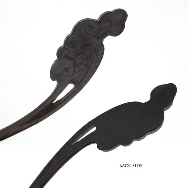 CrystalMood Handmade Carved Ebony Wood Curved Clouds Flat Back Hair Stick