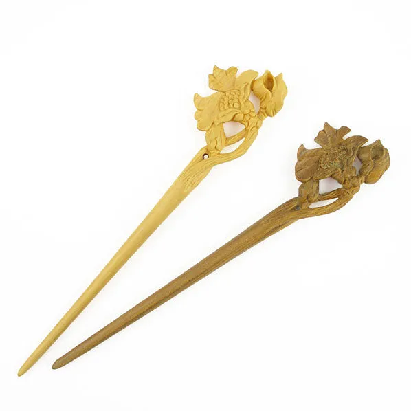 CrystalMood Handmade Carved Peachwood Hair Stick Flowers