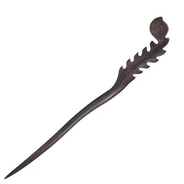 CrystalMood Handmade Carved Wood Hair Stick Plume