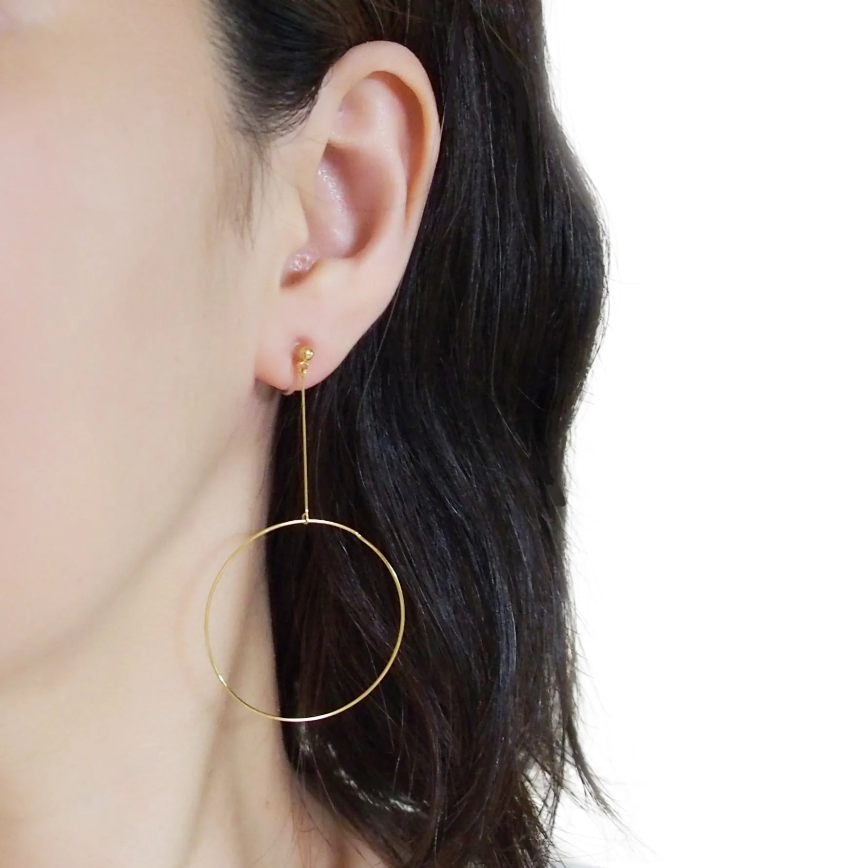 Dangle Gold Circle Hoop Invisible Clip On Earrings