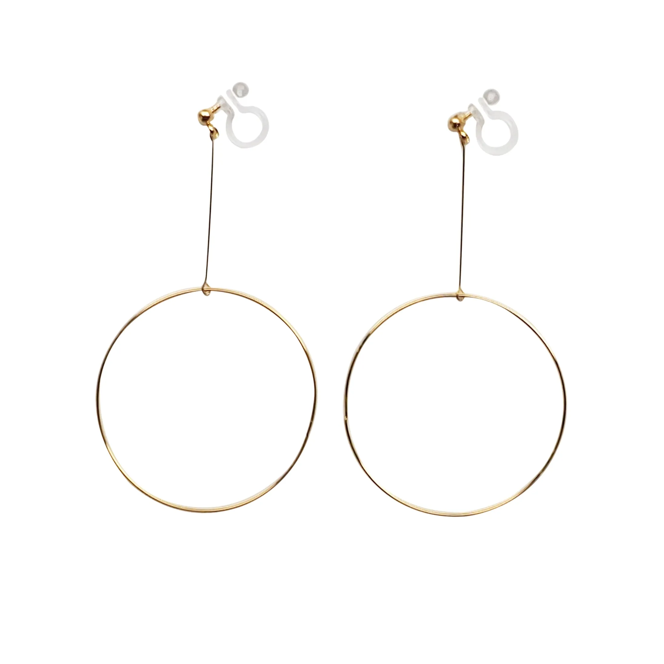 Dangle Gold Circle Hoop Invisible Clip On Earrings