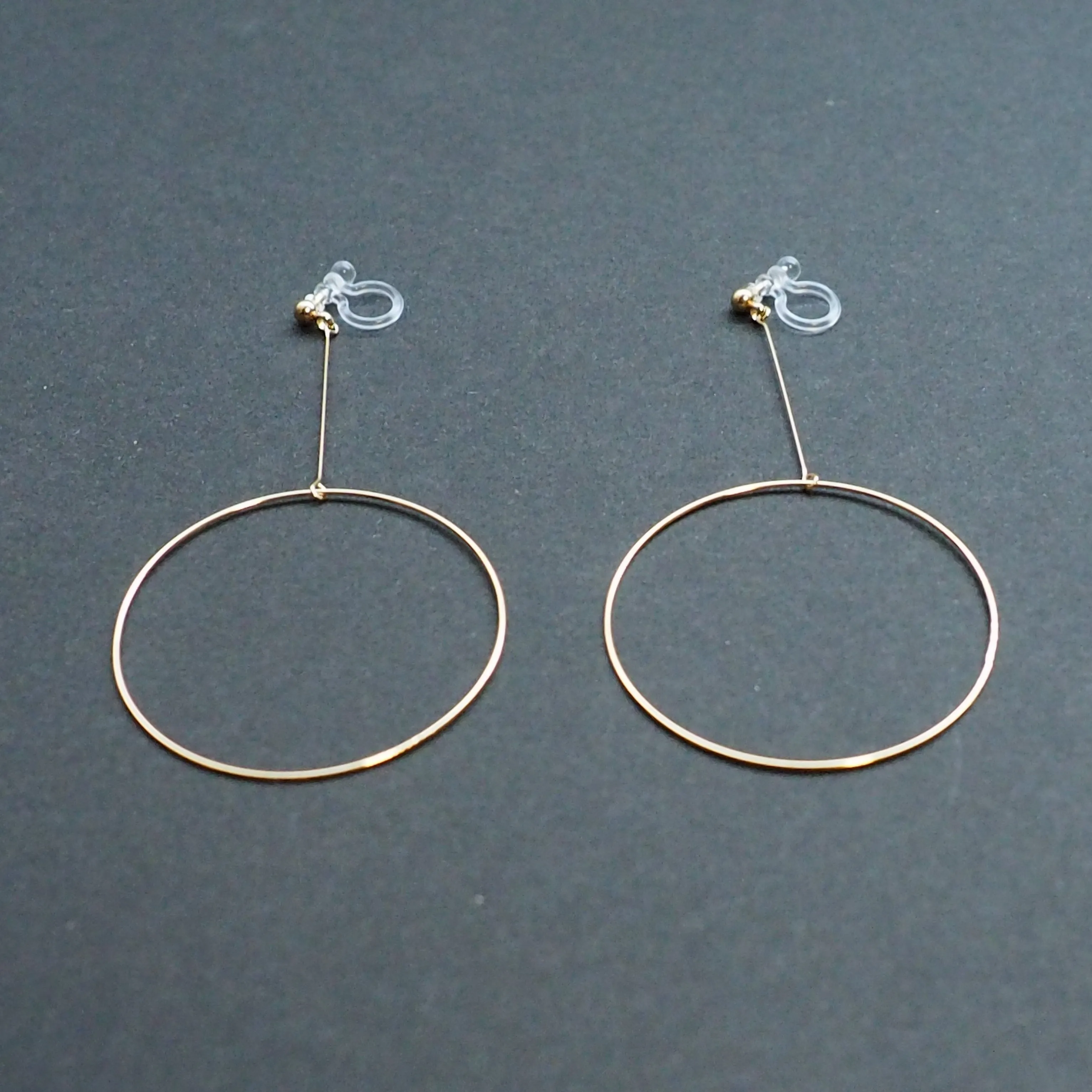 Dangle Gold Circle Hoop Invisible Clip On Earrings