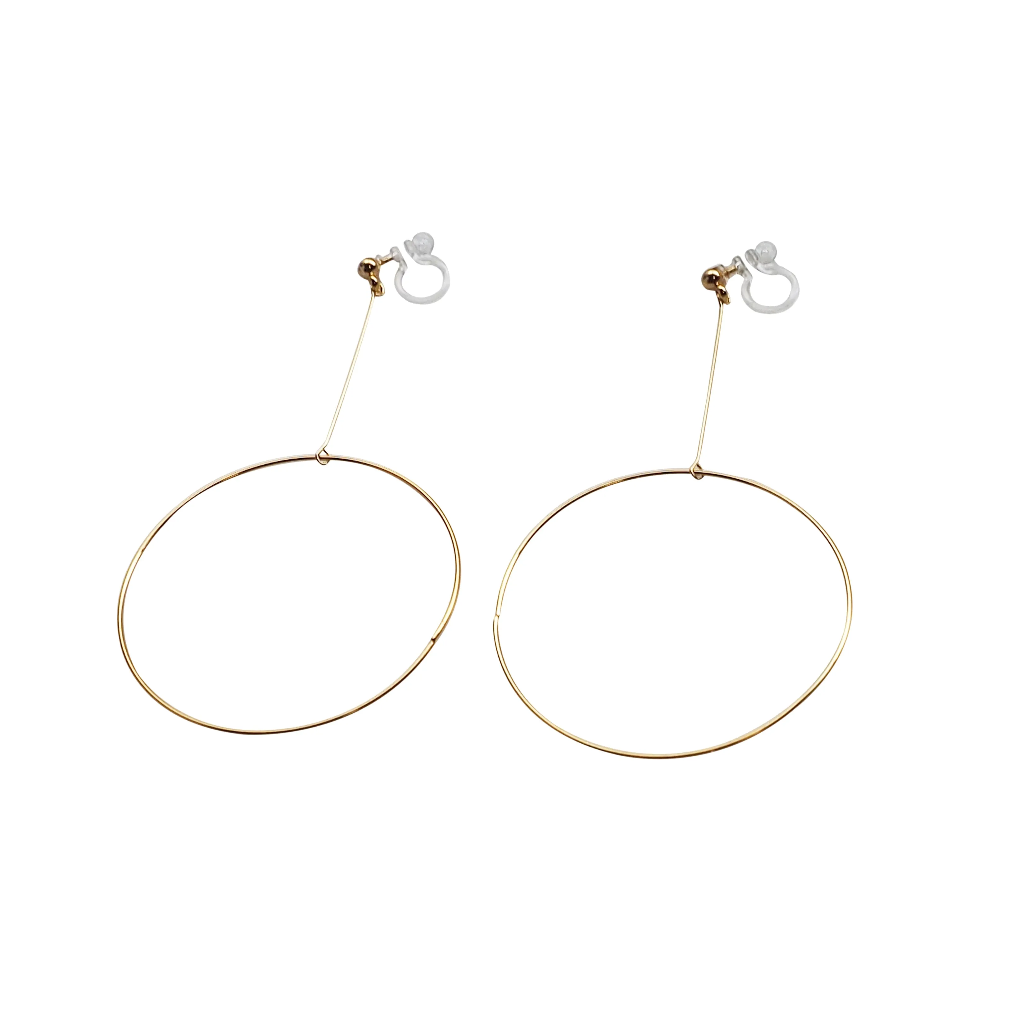 Dangle Gold Circle Hoop Invisible Clip On Earrings