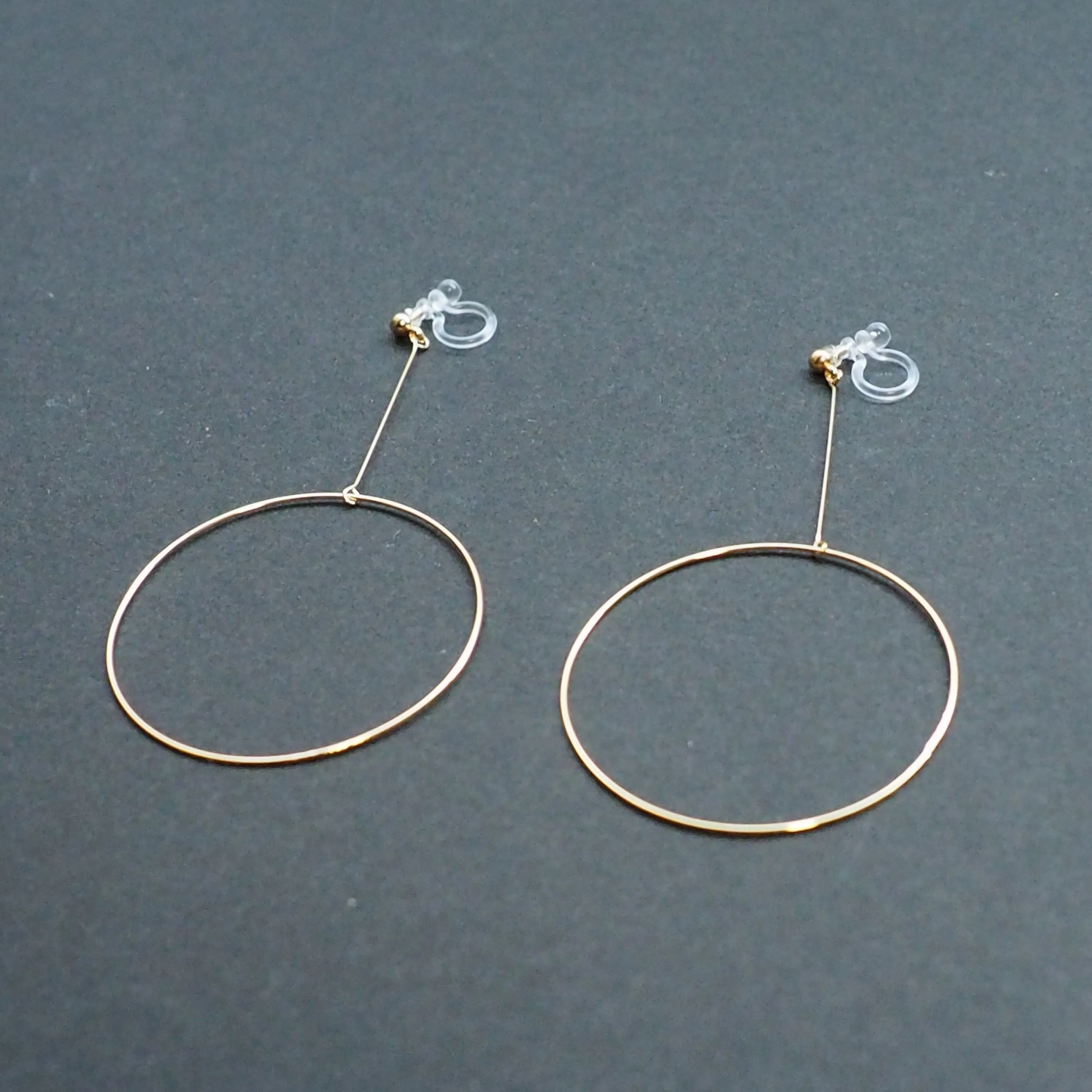 Dangle Gold Circle Hoop Invisible Clip On Earrings