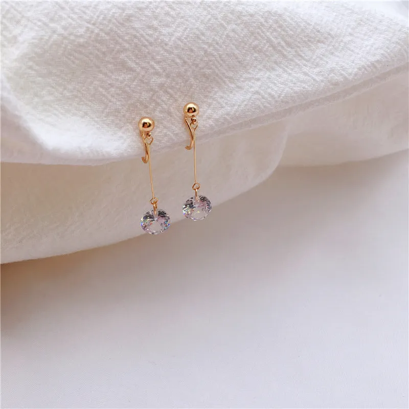 Dangle Gold Cubic Zirconia Crystal CZ Spiral Clip On Earrings