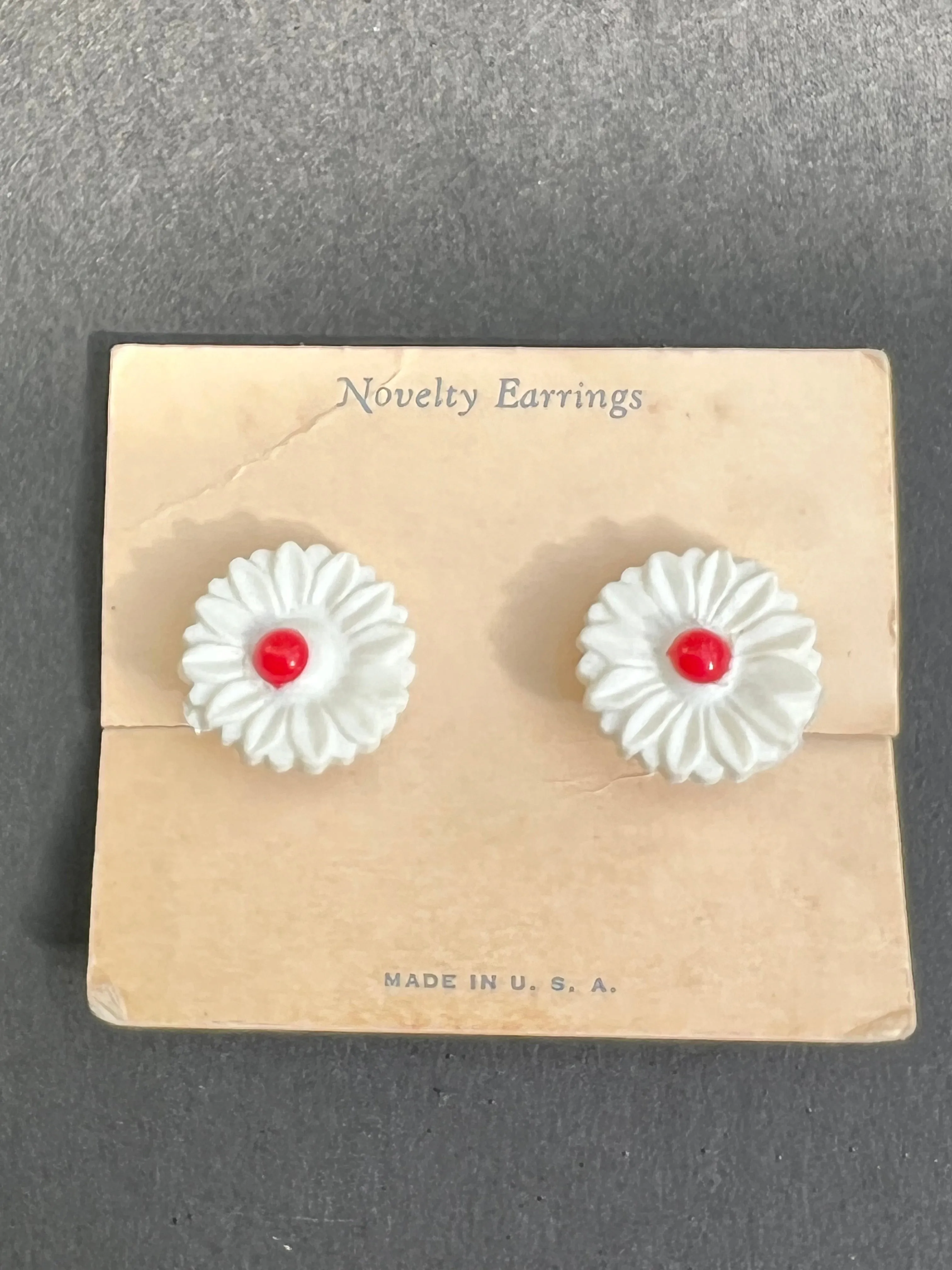 Delightful Little 1940s Flower Clip-on Earrings - 1.8cm wide.