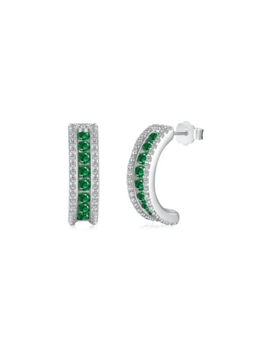 Emerald Green C Hoop Earrings 925 Sterling Silver Zircon Fine Jewelry Statement Earrings