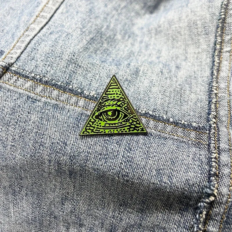 Eye Of Providence Brooch - Copper Triangle Shape With Green Color