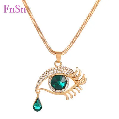 Eye  Pendant Necklaces Women Long Necklace Crystal Gold Colour Zinc Alloy Charms Necklaces Jewelry Hot Sale2017New Fashion Gift