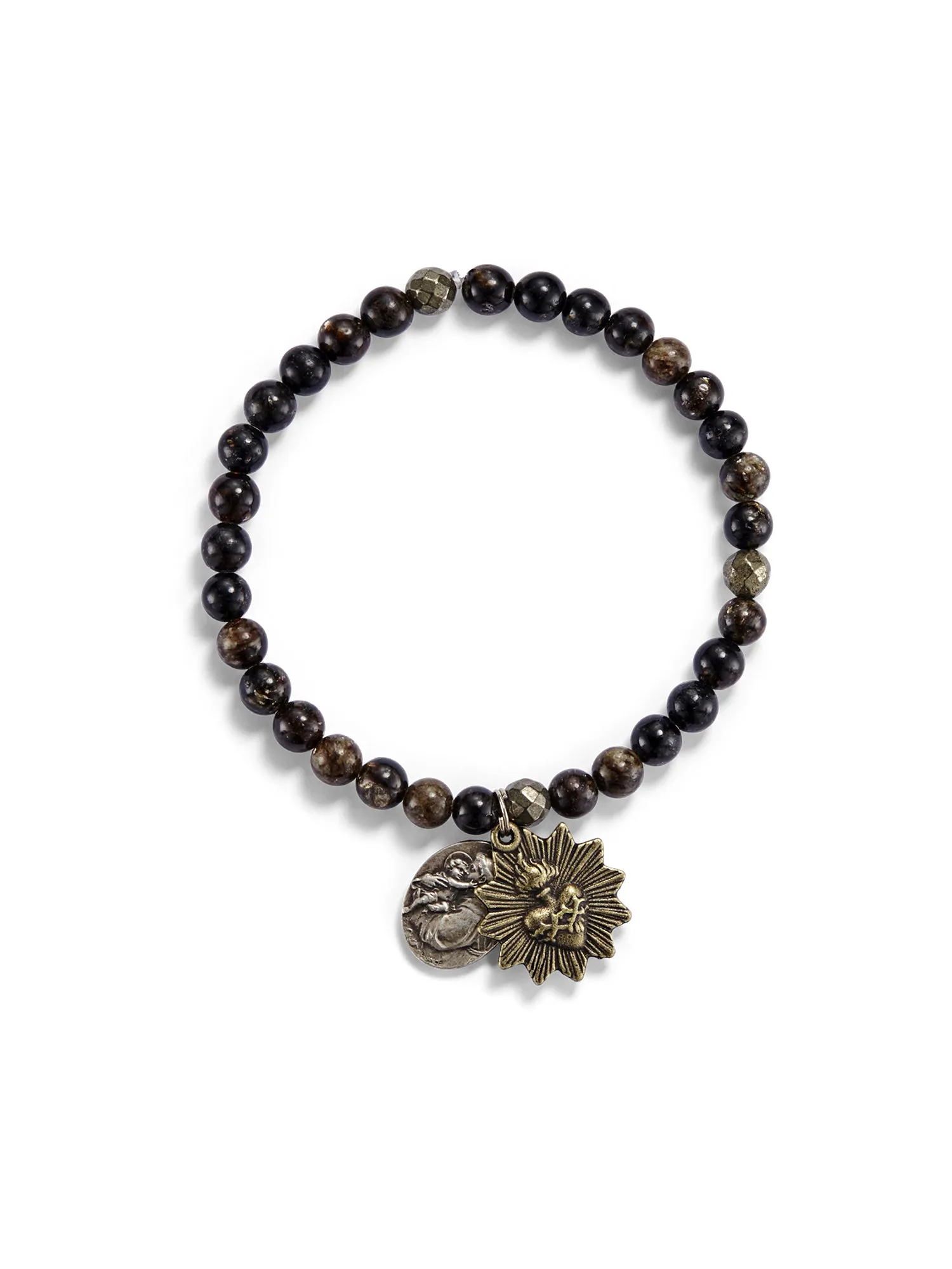 Faceted Biolite & Pyrite Icon Bracelet