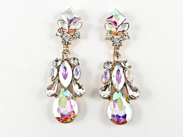 Fancy Long Slender Stylish Aurora Borealis Color Dangle Fashion Earrings