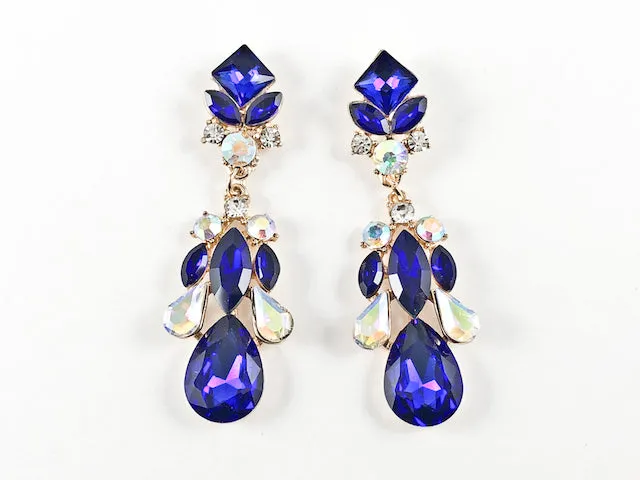 Fancy Long Slender Stylish Sapphire Color Dangle Fashion Earrings