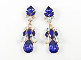 Fancy Long Slender Stylish Sapphire Color Dangle Fashion Earrings