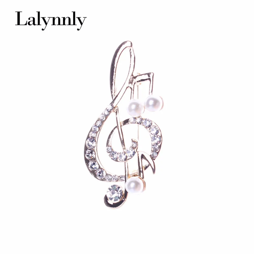 Fashionable Brooches For Women Gold Color Musical Rhinestone Imitation Pearl Brooch Pin Crystal Jewelry Wholesale Gifts XZ00301