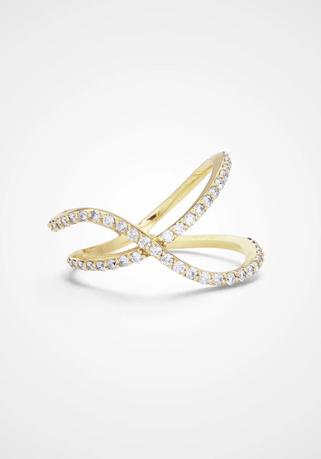 Flou Overlapping Two Row, 18K Yellow Gold   Diamond Pavé Ring