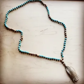 Frosted Picture Jasper and Amazonite Beaded Necklace with Tassel