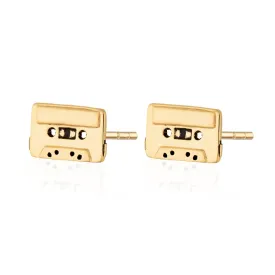 Gold Plated Cassette Tape Stud Earrings