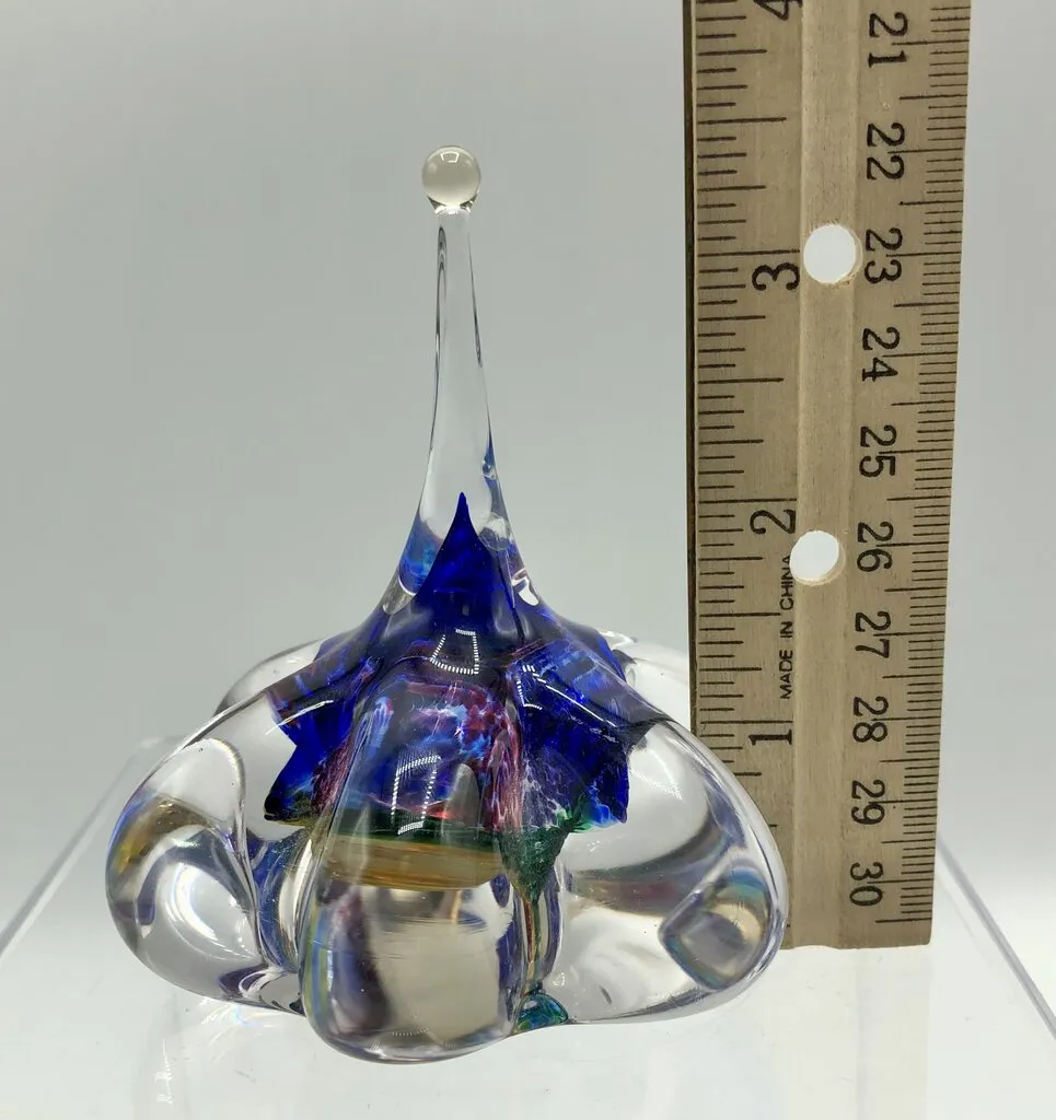 Hand Blown Studio Art Glass Multi-Color Ring Holder / Paperweight Signed /b