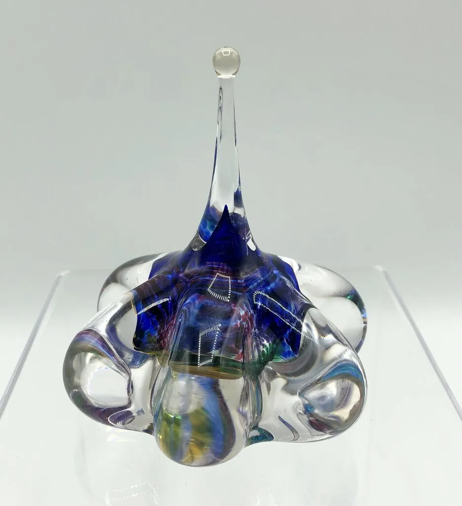 Hand Blown Studio Art Glass Multi-Color Ring Holder / Paperweight Signed /b