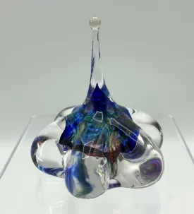 Hand Blown Studio Art Glass Multi-Color Ring Holder / Paperweight Signed /b