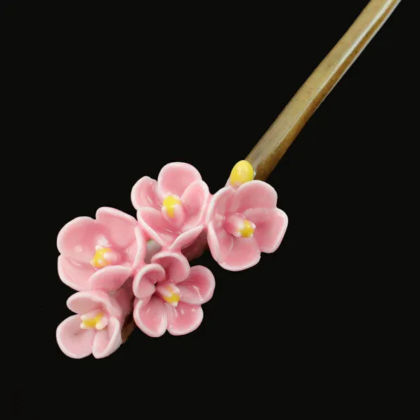 Handmade Porcelain China Hair Stick Pink Plum