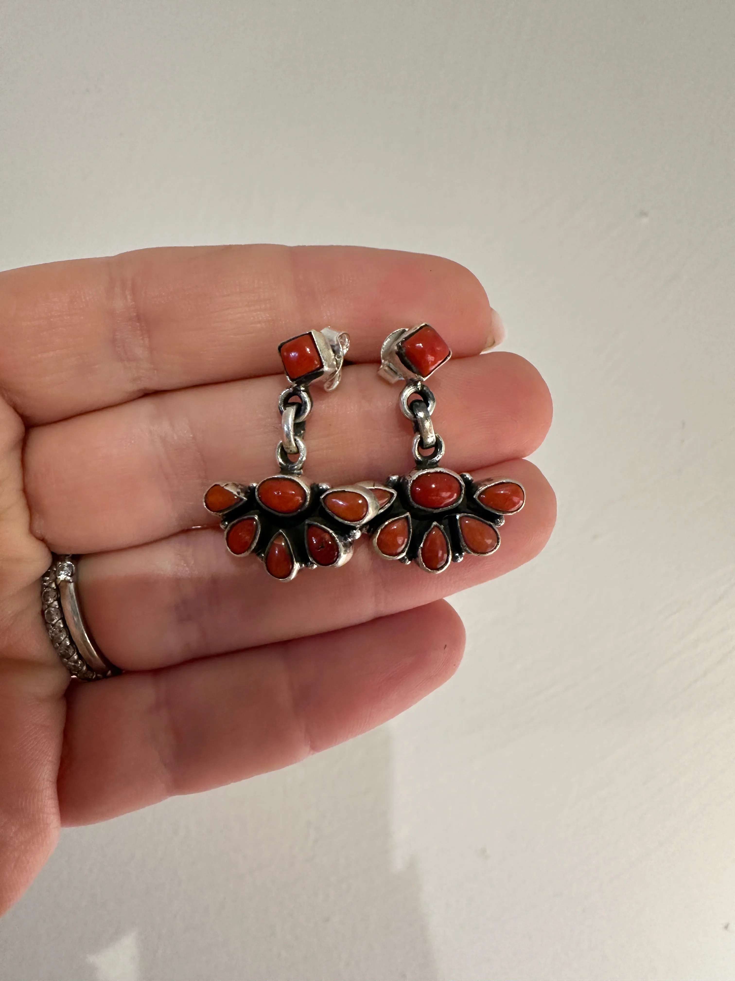 Handmade Sterling Silver Coral Post Dangle Earrings