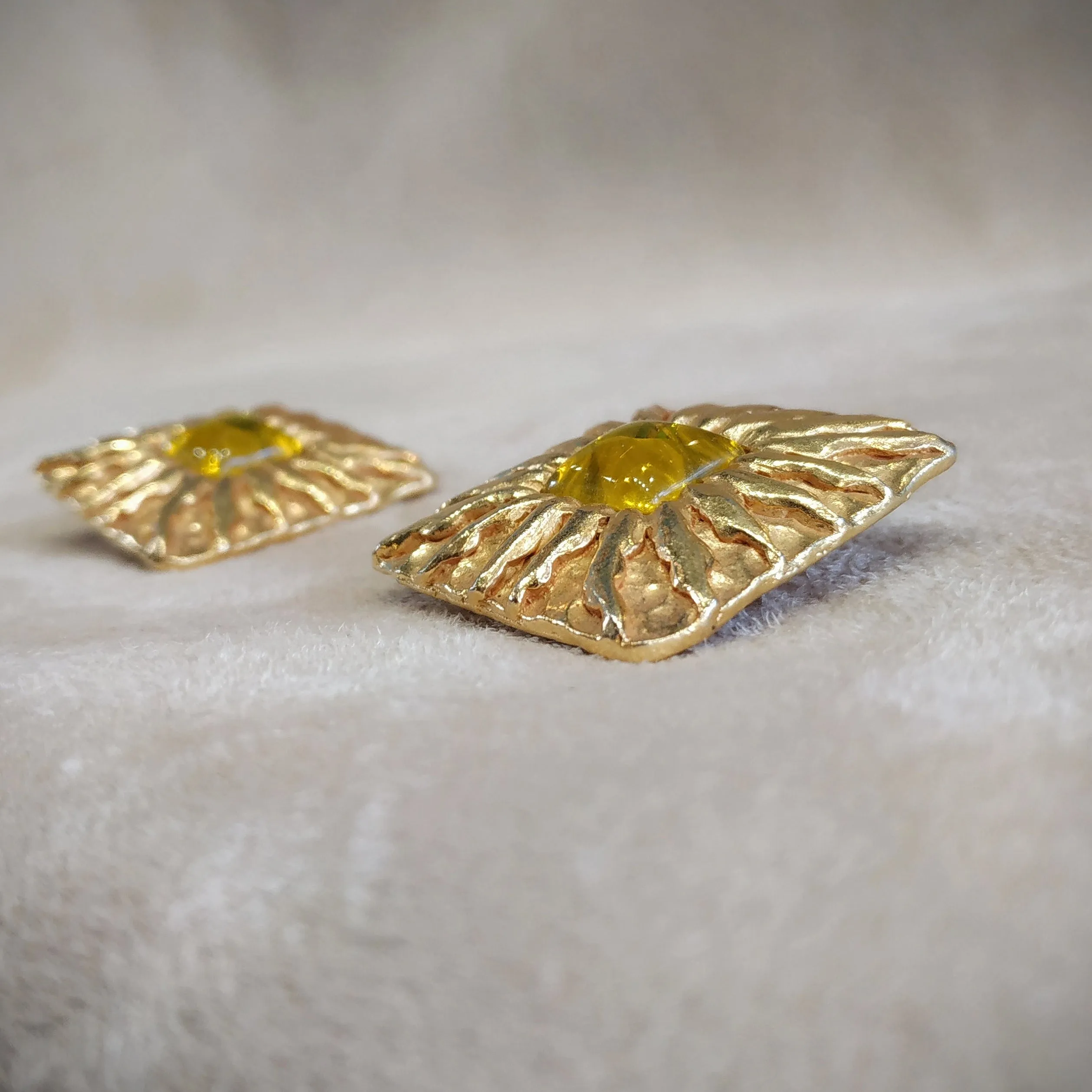 Jean Patou Yellow Gold Square  clip on earrings