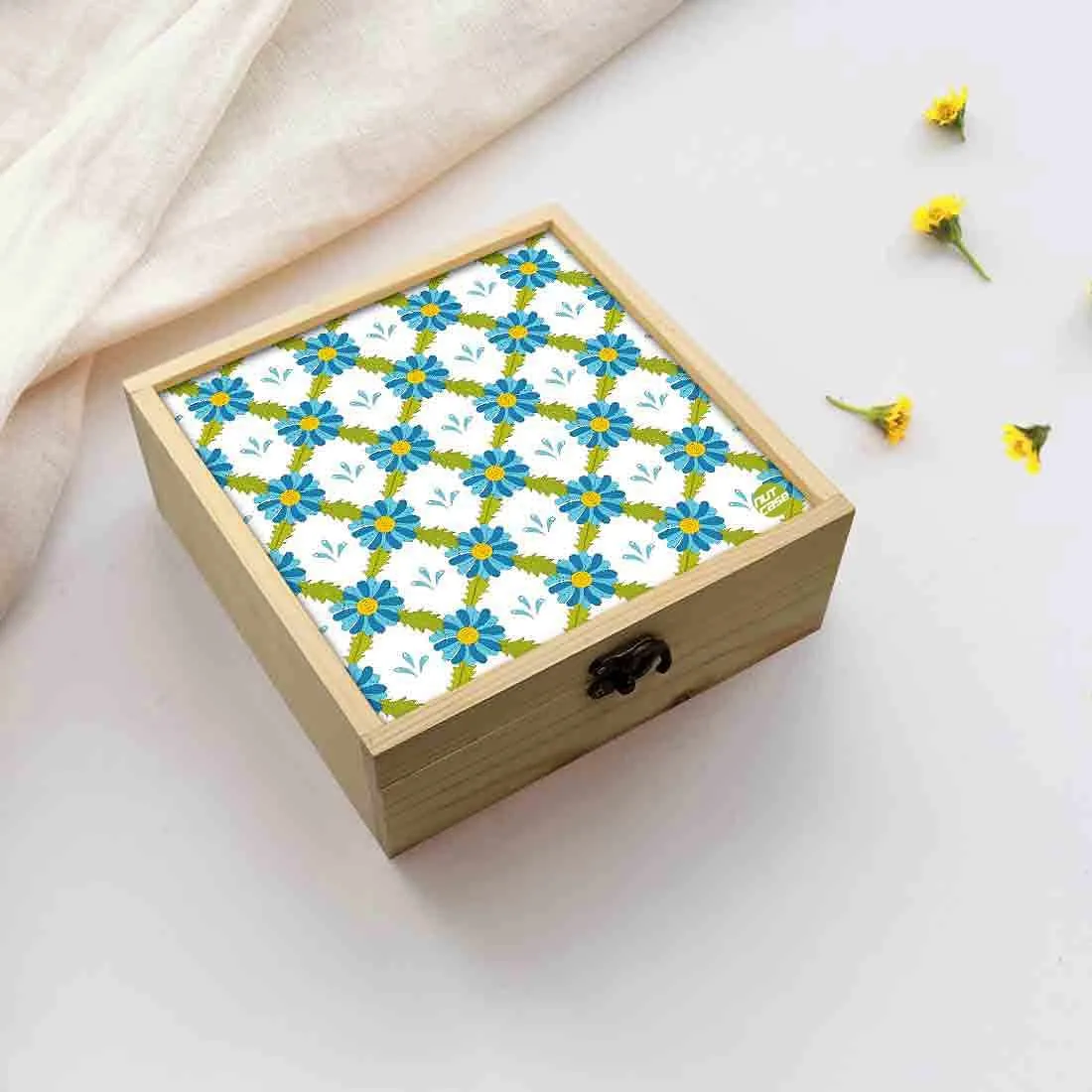 Jewellery Box Wooden Jewelry Organizer -  Blue Flower Summer Collection