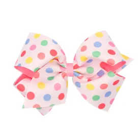 King Printed Overlay Hair Bow on Clippie - Pastel Dots