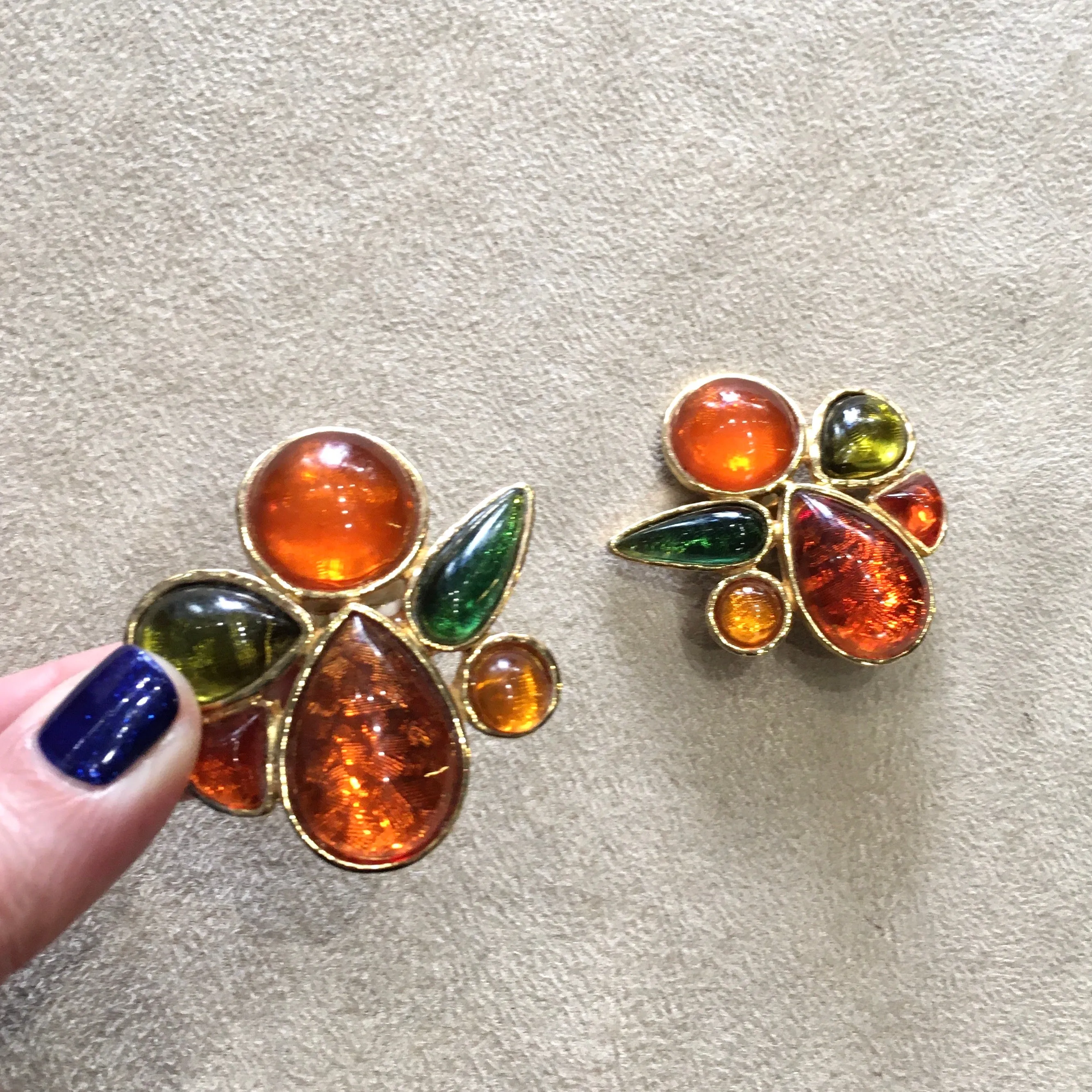 Les Bernard Amber clip on vintage earrings