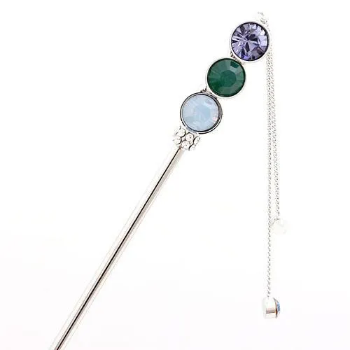 LUX Swarovski Rhinestone Tri-color Hair Stick with Tassels