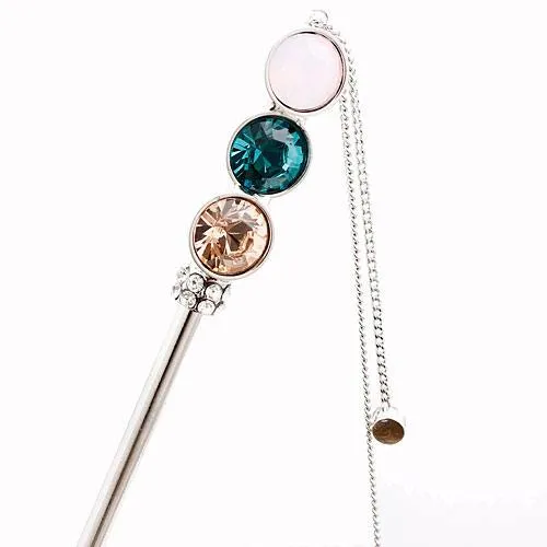 LUX Swarovski Rhinestone Tri-color Hair Stick with Tassels