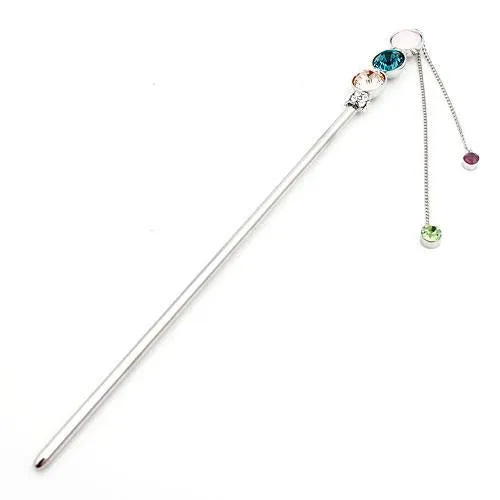 LUX Swarovski Rhinestone Tri-color Hair Stick with Tassels