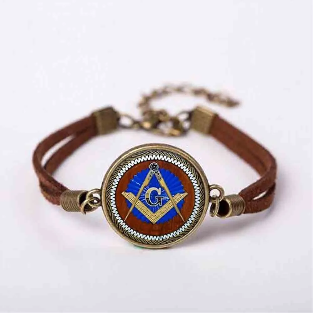 Master Mason Blue Lodge Bracelet - Square and Compass G Leather