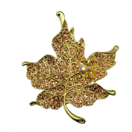 Multi Color Crystal Rhinestone Maple Leaf Brooch Pin Plant Costume Jewelry For Women