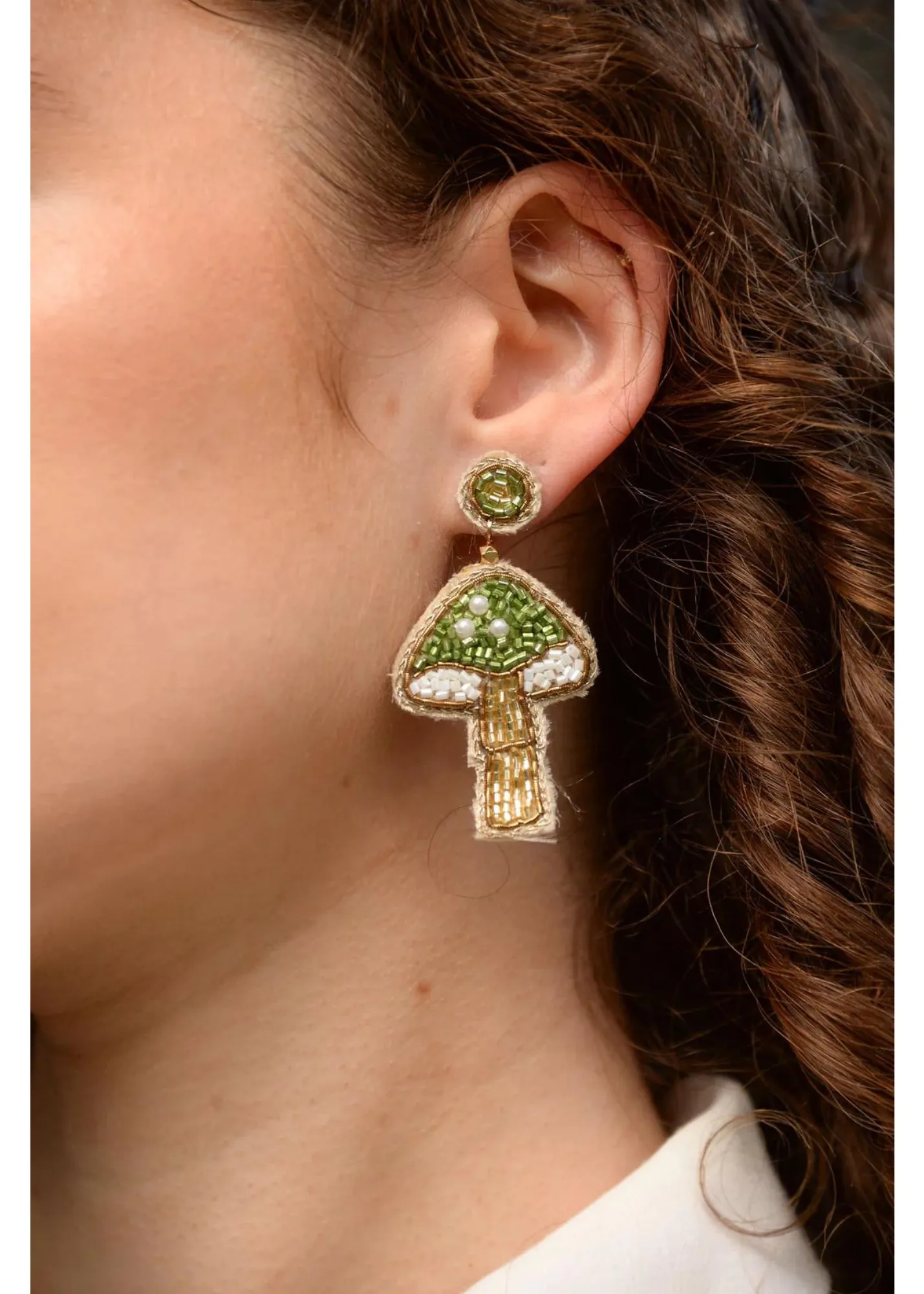 My Doris - Green Mushroom Beaded Earrings