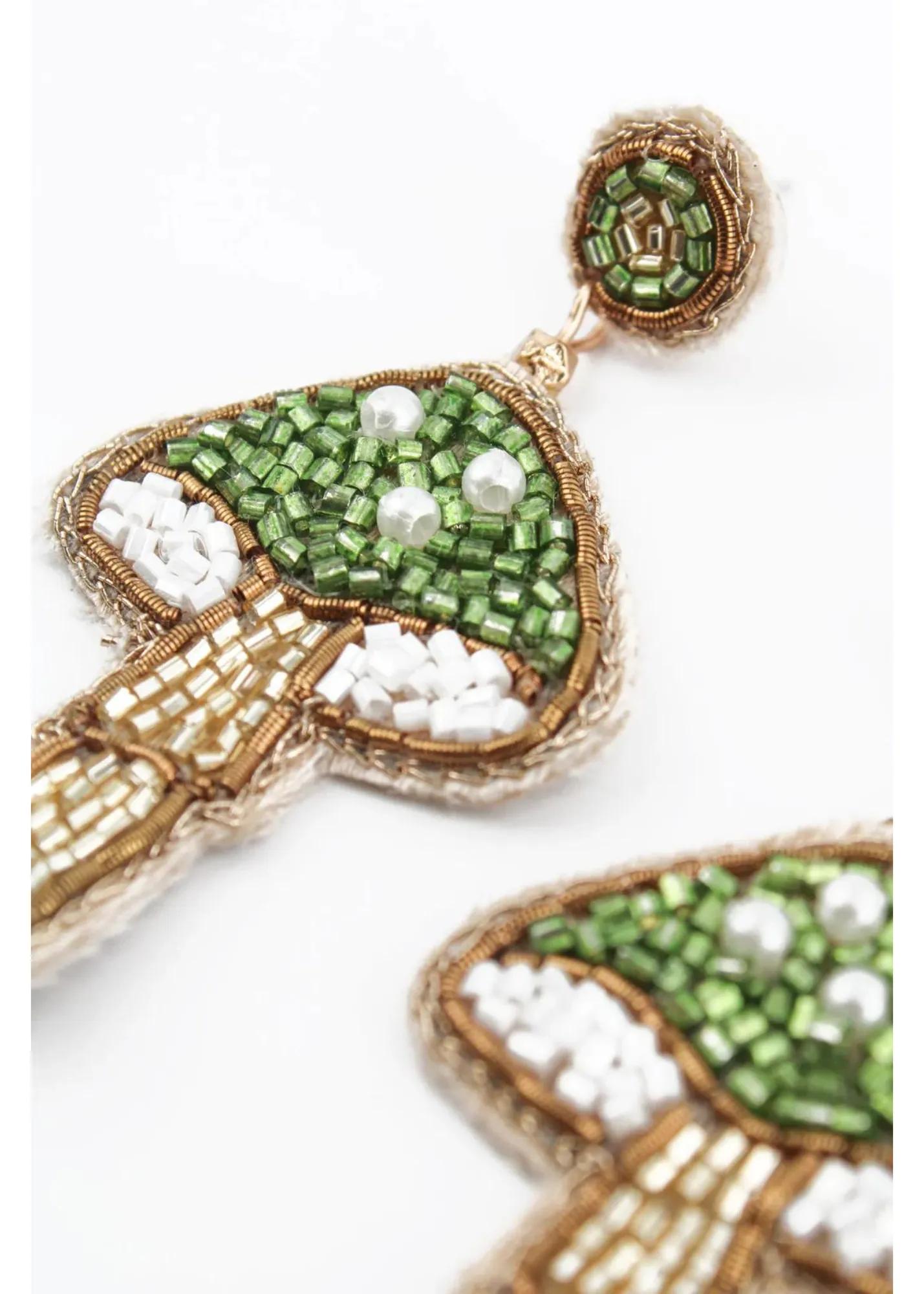 My Doris - Green Mushroom Beaded Earrings