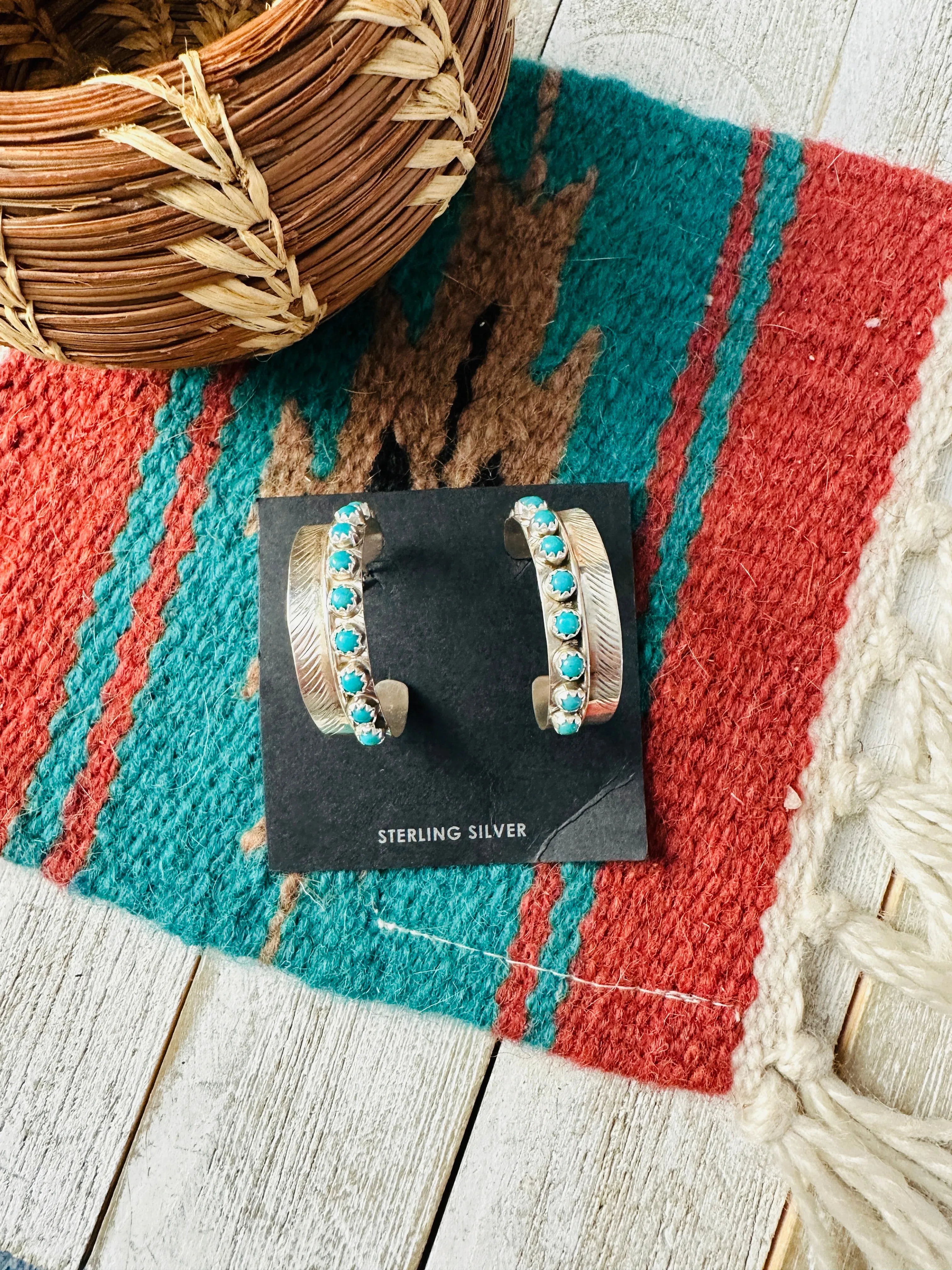 Navajo Turquoise & Sterling Silver Hoop Earrings