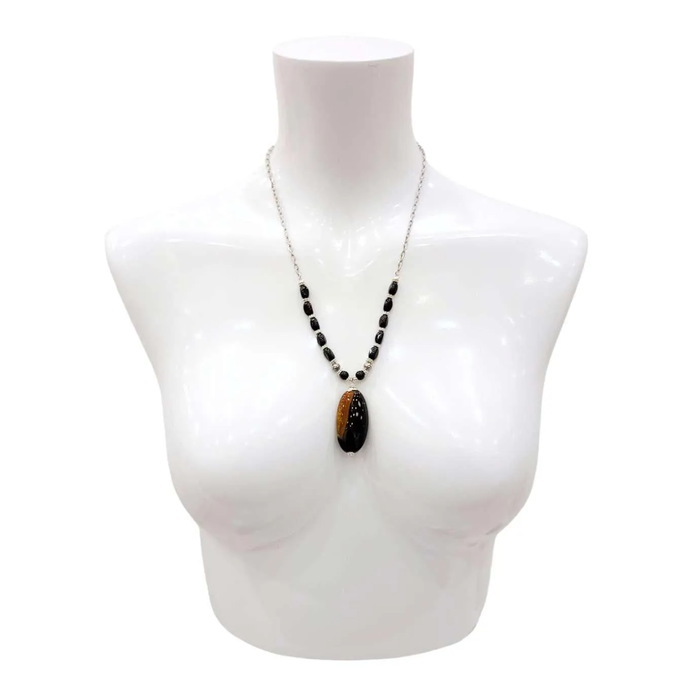 Necklace - Agate Oval Pendant (Black and Brown) by Tiny Aloha