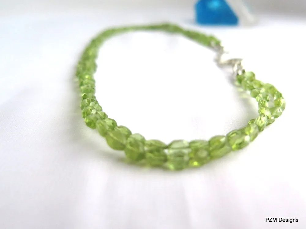 Peridot Gemstone Double Strand Necklace, Gift for Her