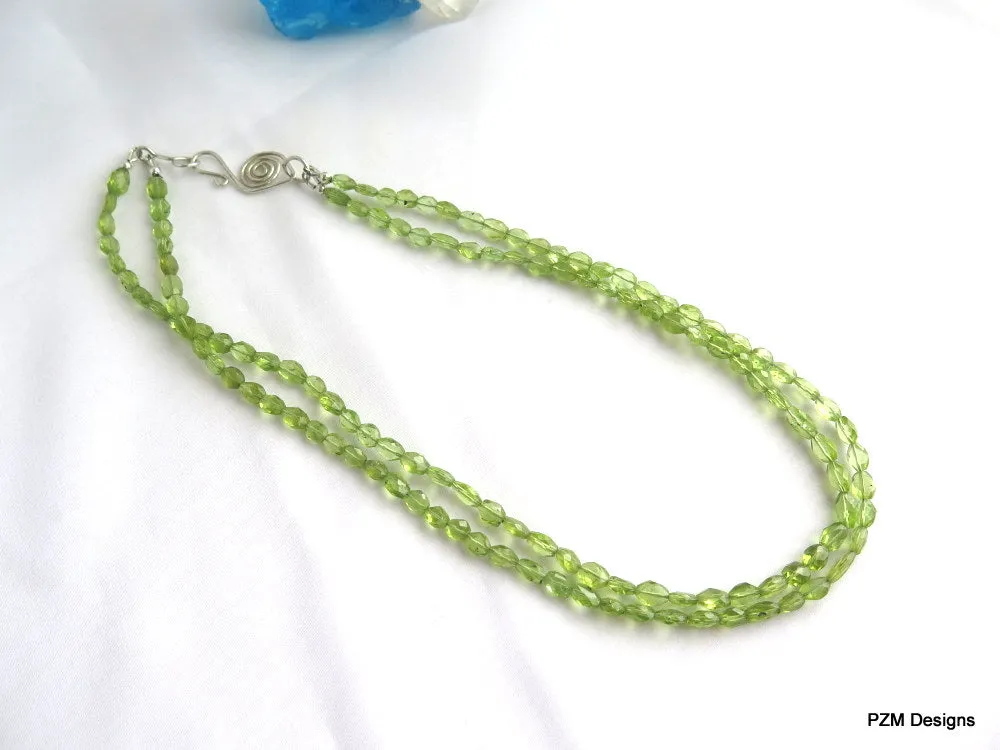 Peridot Gemstone Double Strand Necklace, Gift for Her