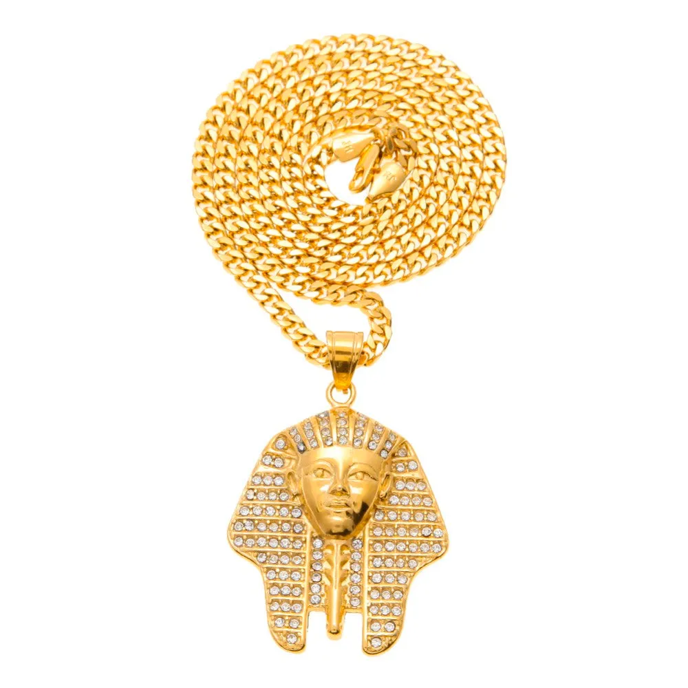 Pharaoh Tutankhamun Gold Pendant Long Chain For Men Necklace