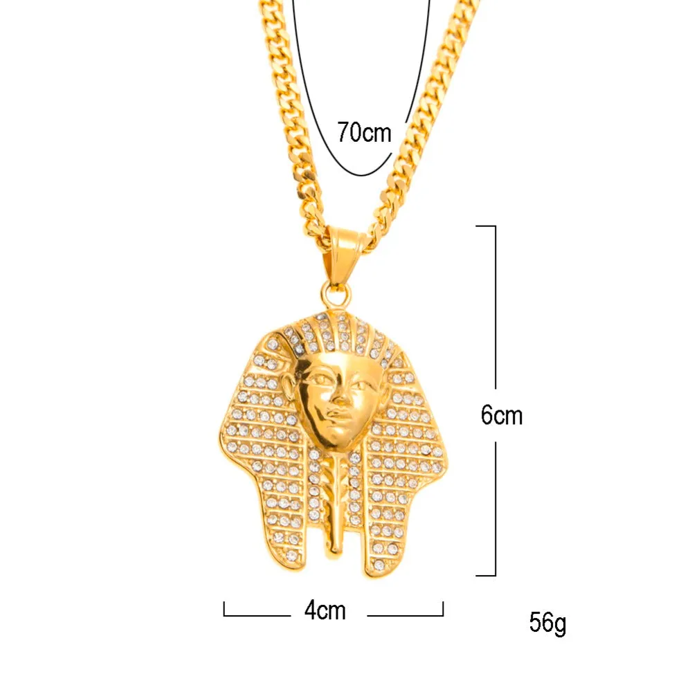 Pharaoh Tutankhamun Gold Pendant Long Chain For Men Necklace