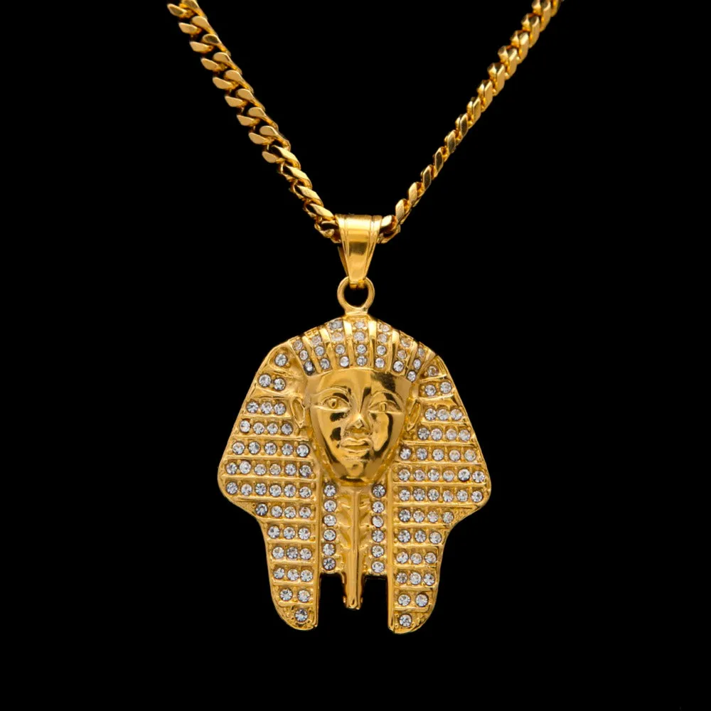 Pharaoh Tutankhamun Gold Pendant Long Chain For Men Necklace