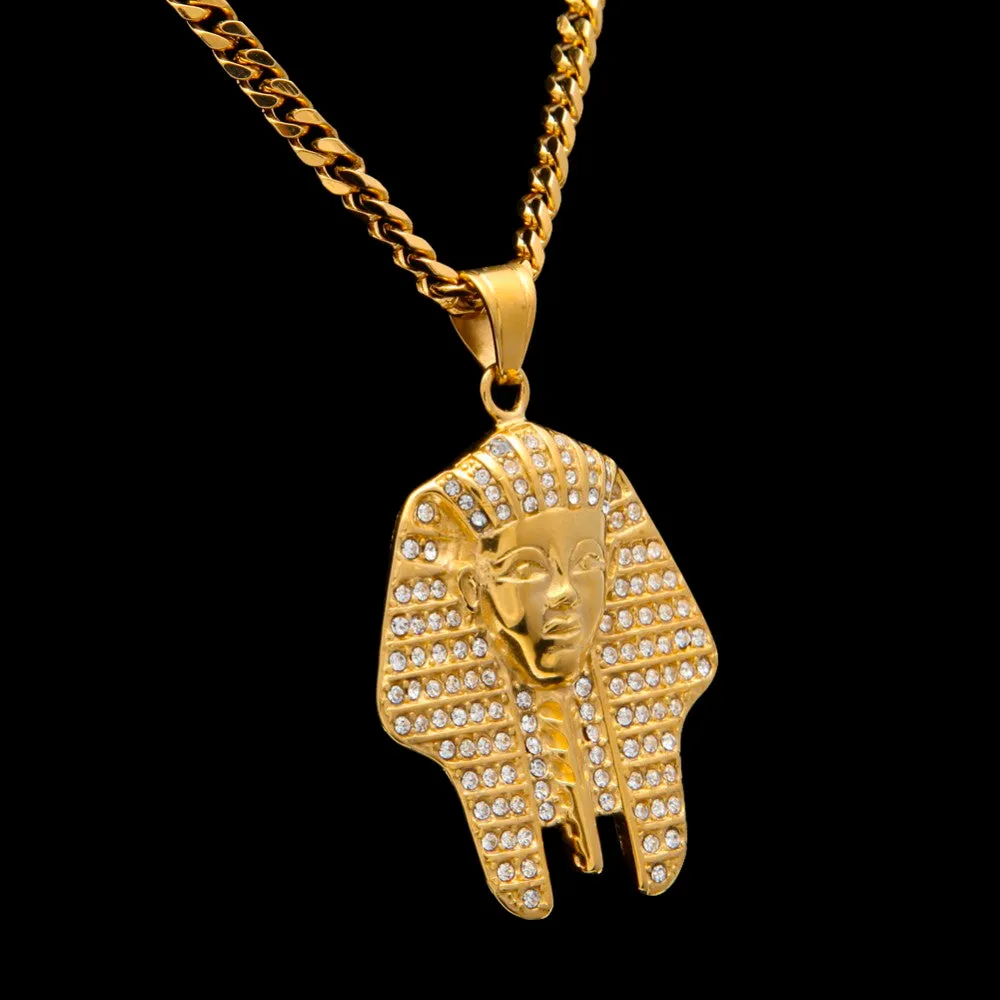 Pharaoh Tutankhamun Gold Pendant Long Chain For Men Necklace