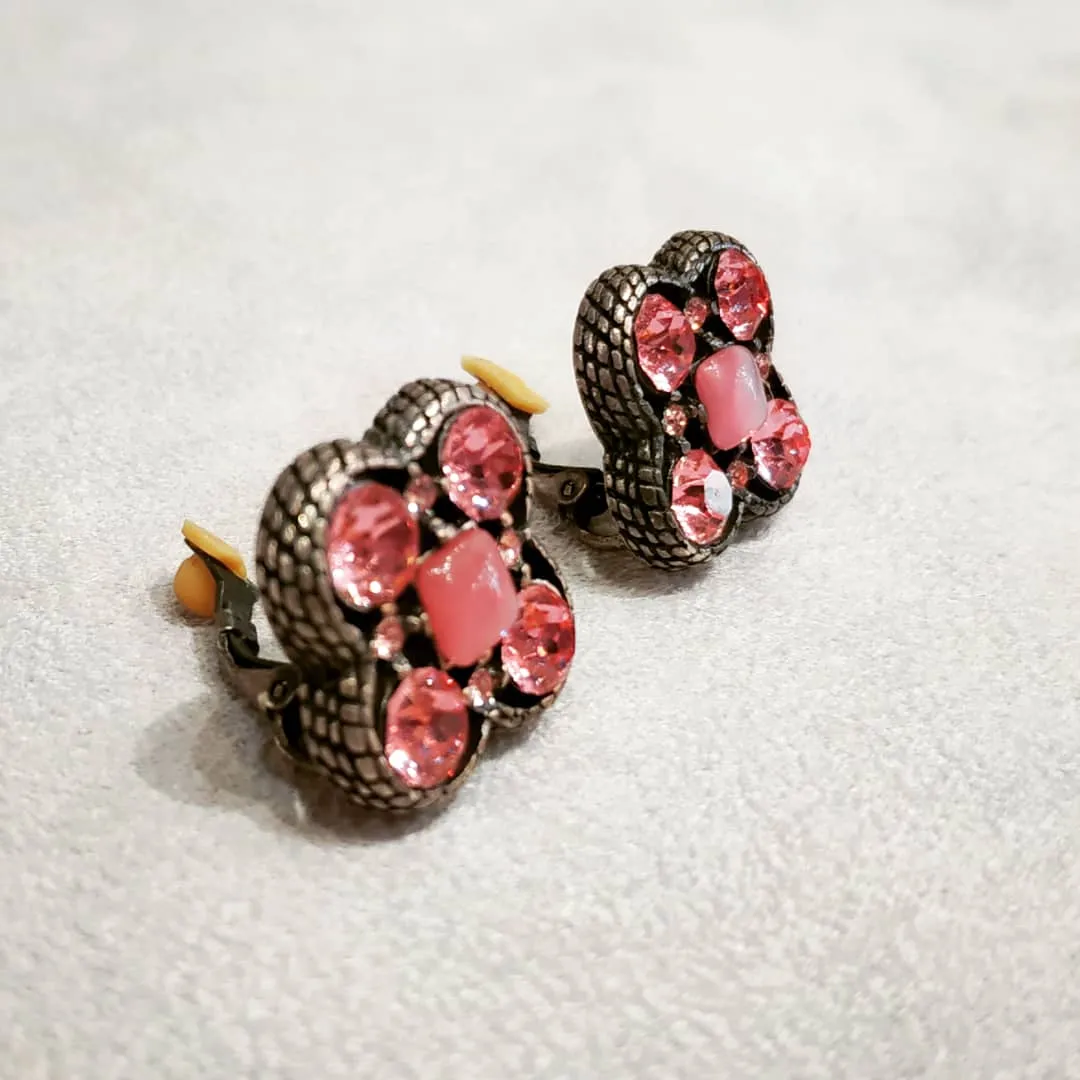 Quatrefoil Pink Silver Clip On Earrings by Askew London