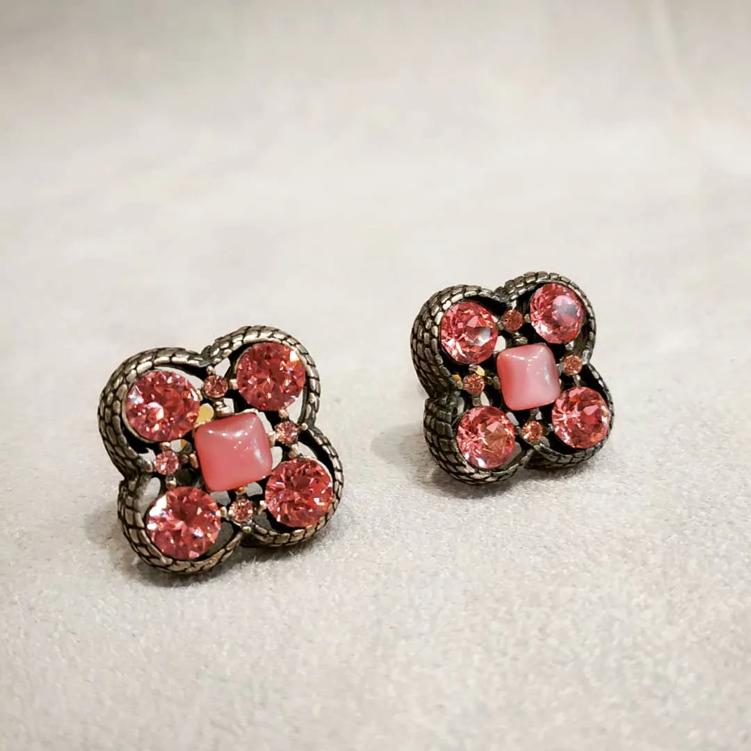 Quatrefoil Pink Silver Clip On Earrings by Askew London