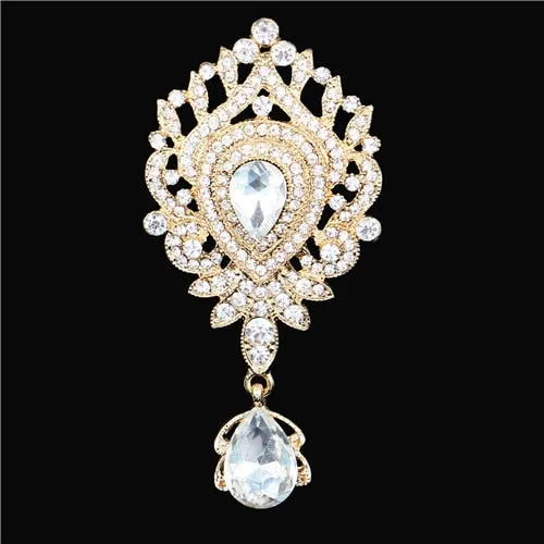 Regalia Rhinestone Silver-Gold Crystal Water Drop Bridal Brooches