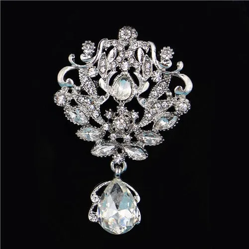 Regalia Rhinestone Silver-Gold Crystal Water Drop Bridal Brooches